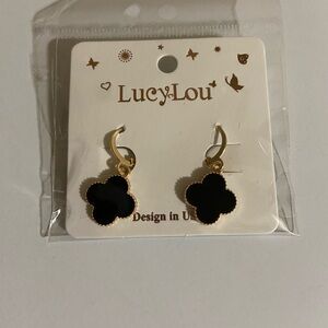 Black Clover Drop Earrings with Gold Trim